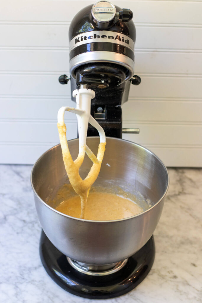 cobbler cake ingredients in a mixer