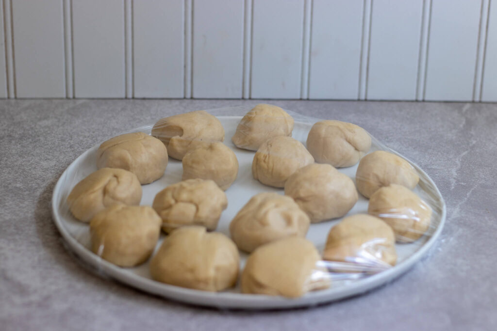 tortilla balls covered in plastic wrap