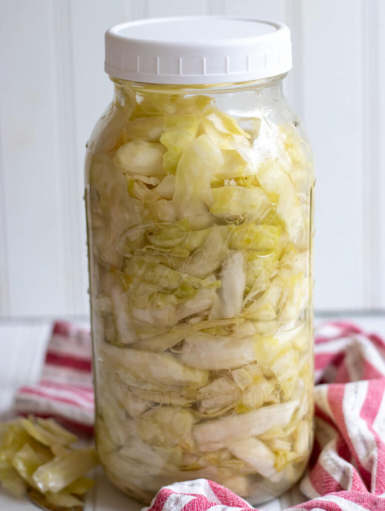 sauerkraut in a glass jar with a lid