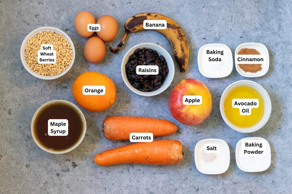 ingredients for healthy carrot raisin muffins