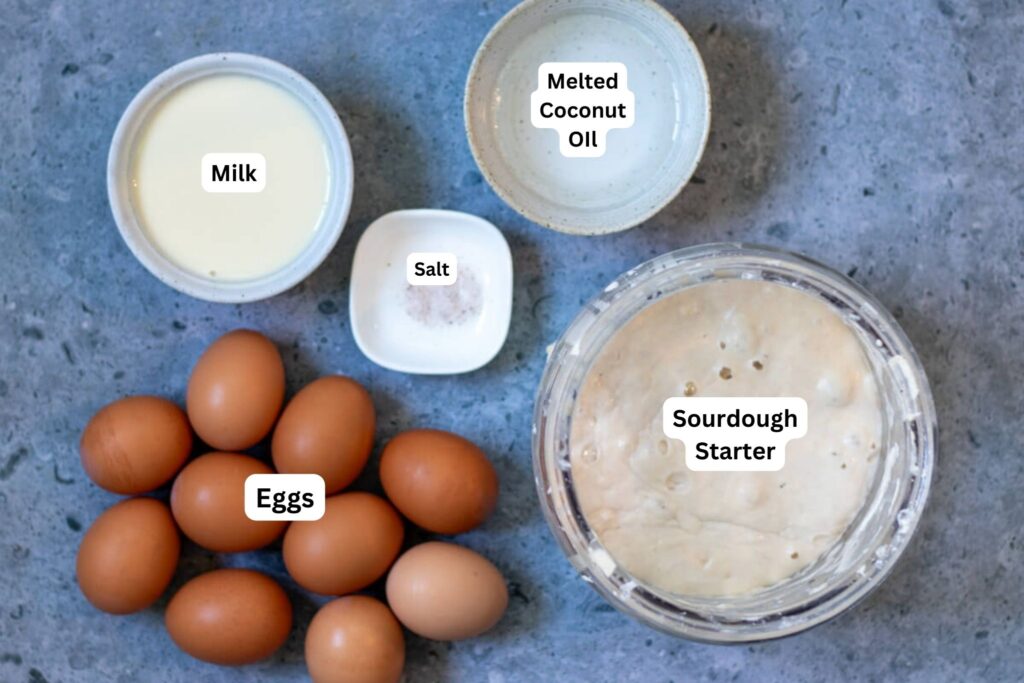 ingredients for dairy-free sourdough crepes