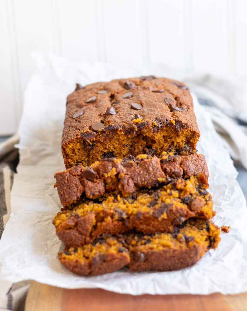 pumpkin bread with slices cut